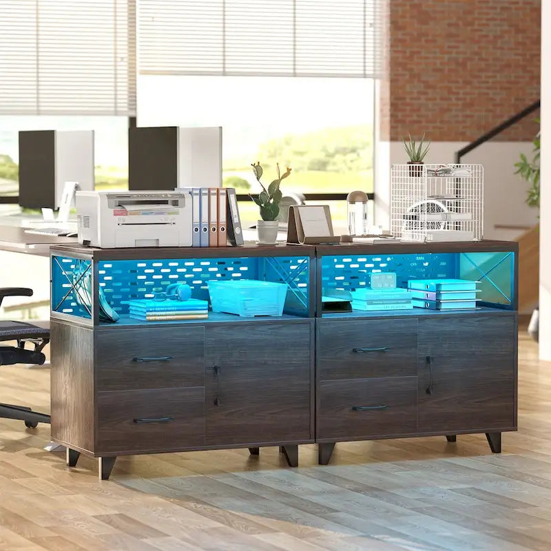 Bahut Meuble de Rangement Classeur avec Tiroirs et Port USB