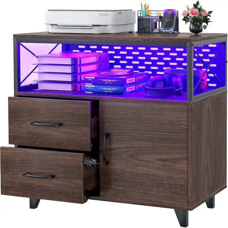 Bahut Meuble de Rangement Classeur avec Tiroirs et Port USB