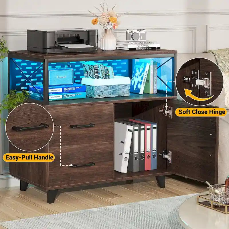 Bahut Meuble de Rangement Classeur avec Tiroirs et Port USB
