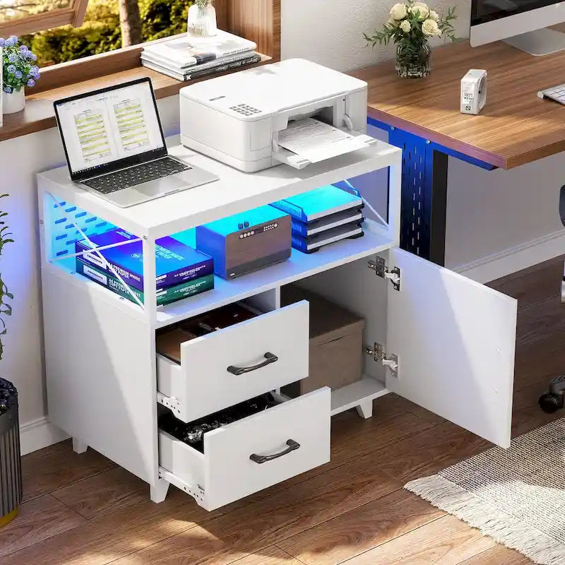 Bahut Meuble de Rangement Classeur avec Tiroirs et Port USB