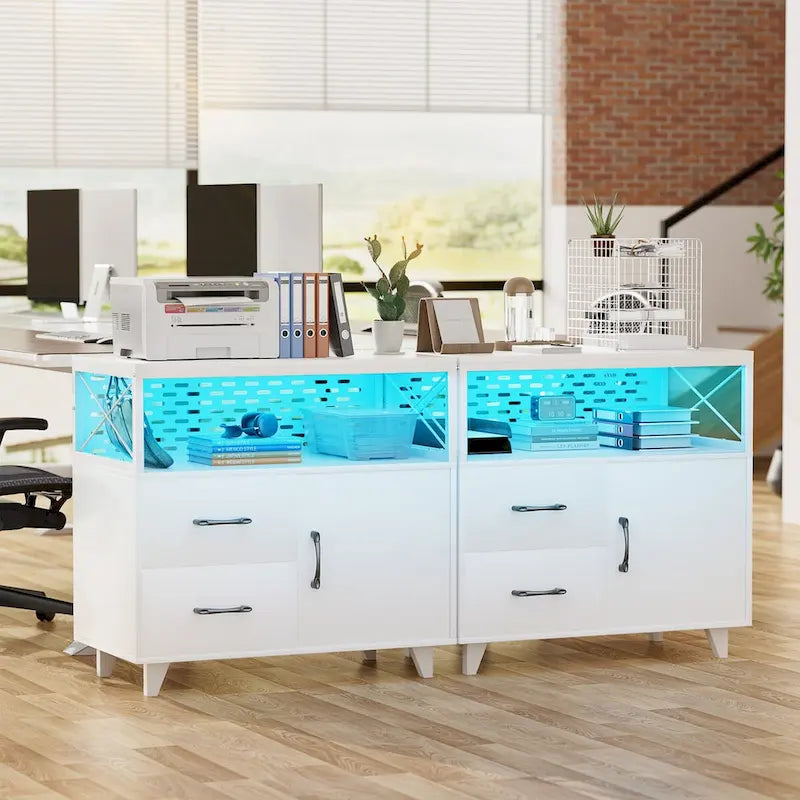 Bahut Meuble de Rangement Classeur avec Tiroirs et Port USB