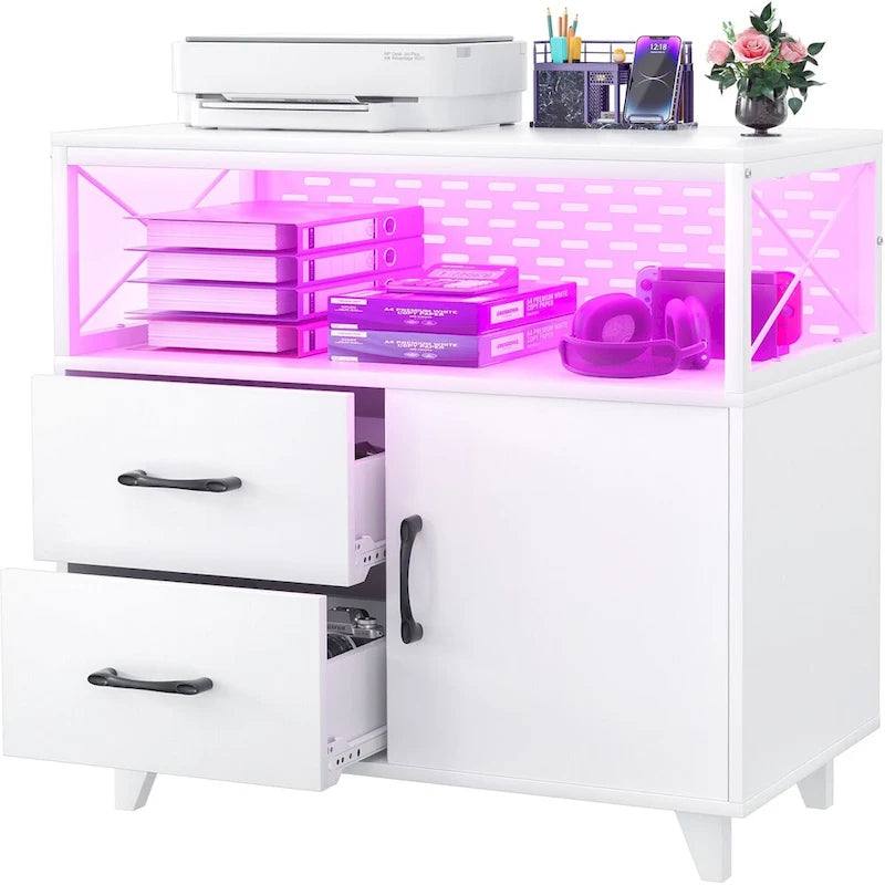 Bahut Meuble de Rangement Classeur avec Tiroirs et Port USB