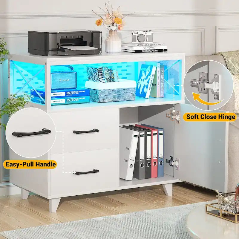 Bahut Meuble de Rangement Classeur avec Tiroirs et Port USB