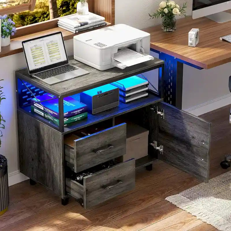 Bahut Meuble de Rangement Classeur avec Tiroirs et Port USB