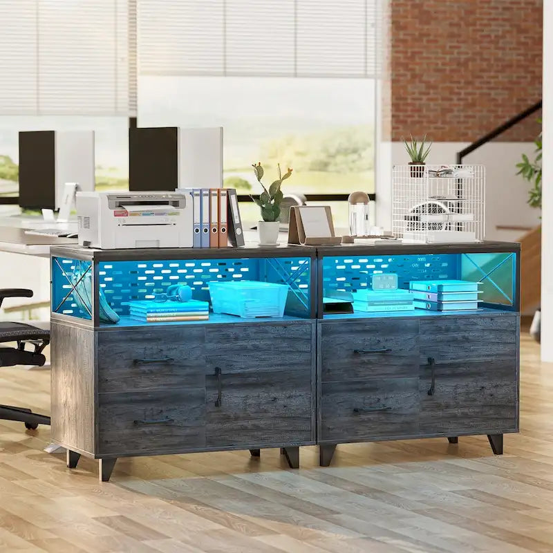Bahut Meuble de Rangement Classeur avec Tiroirs et Port USB