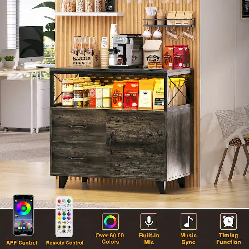 Bahut Meuble de Rangement Classeur avec Tiroirs et Port USB