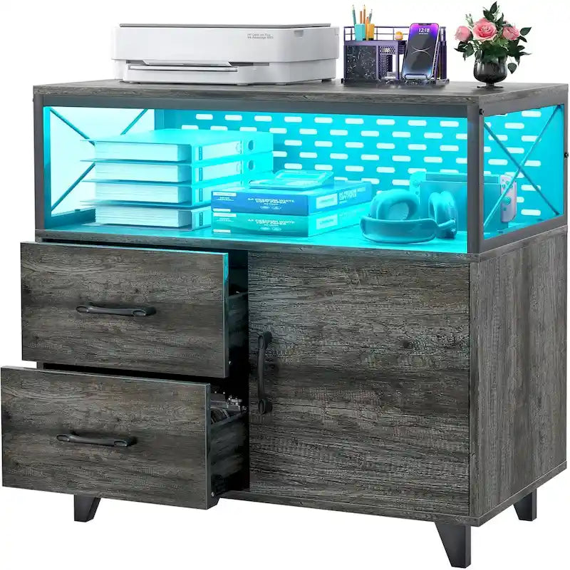 Bahut Meuble de Rangement Classeur avec Tiroirs et Port USB