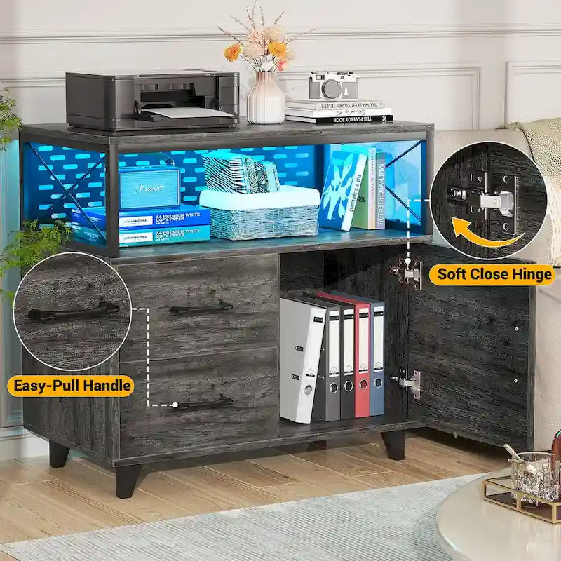 Bahut Meuble de Rangement Classeur avec Tiroirs et Port USB
