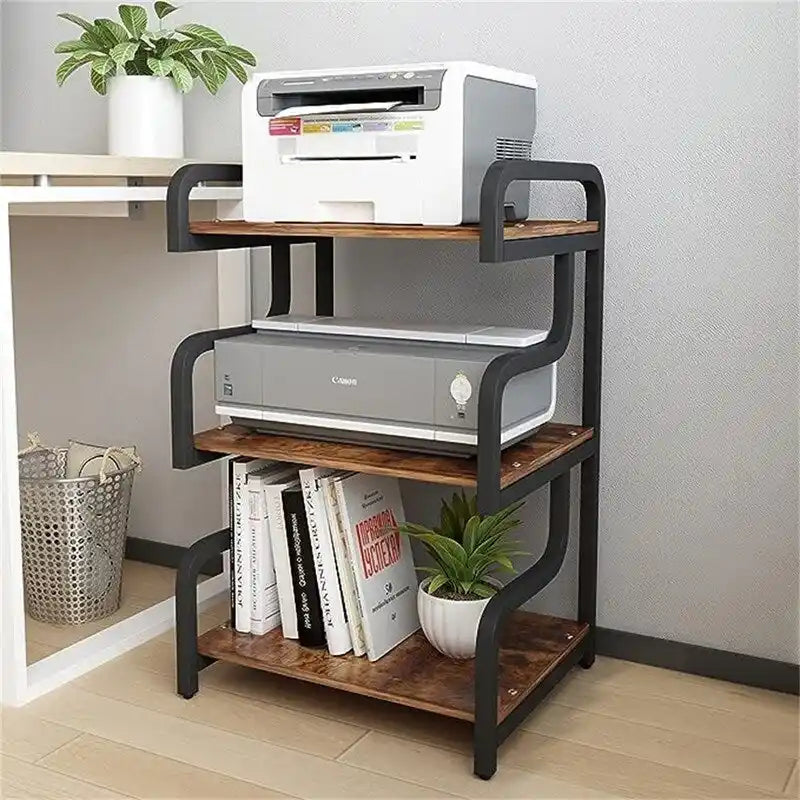 Meuble d'imprimante à 3 niveaux avec roulettes, chariot de rangement mobile, étagère multifonctionnelle sur pied - 55 x 40 x 77 cm