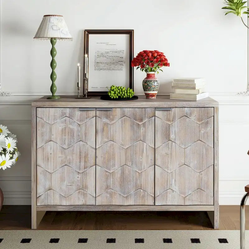 Meuble d'appoint 3 portes en bois de style fermette : Buffet de rangement