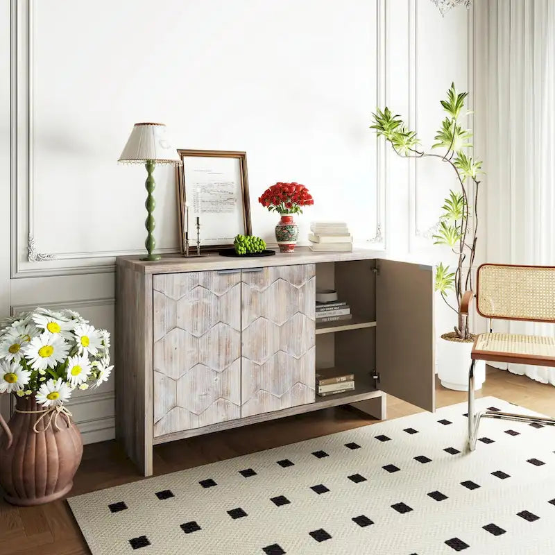 Meuble d'appoint 3 portes en bois de style fermette : Buffet de rangement
