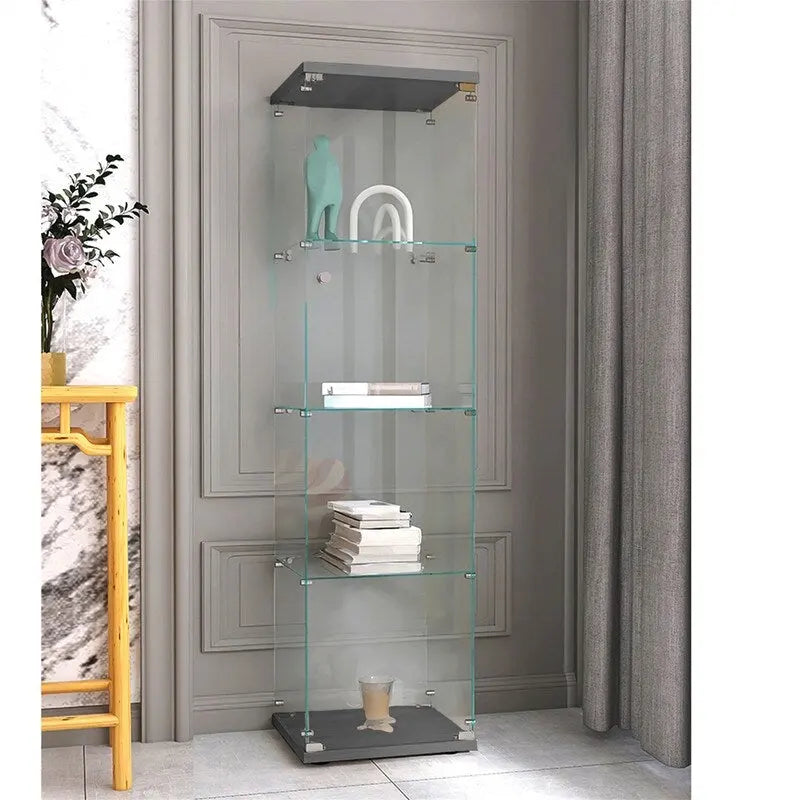 Vitrine en verre éclairée à 4 étagères avec une porte