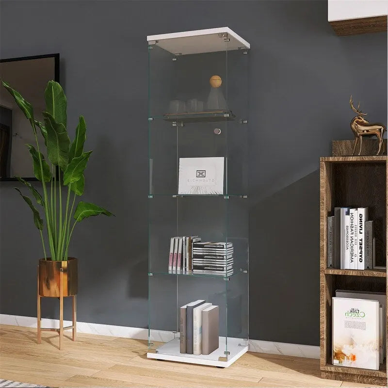 Vitrine en verre éclairée à 4 étagères avec une porte