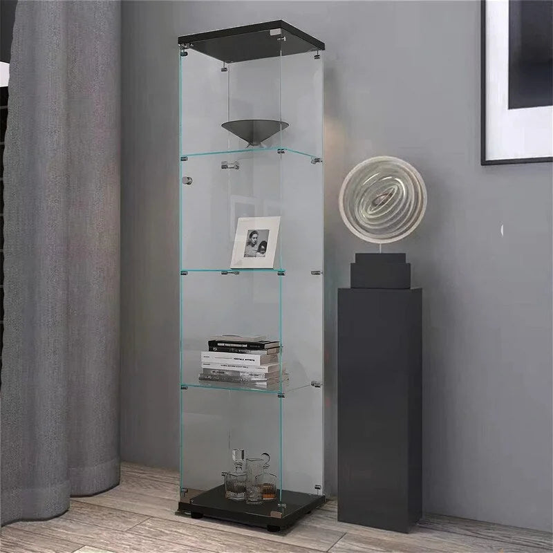 Vitrine en verre éclairée à 4 étagères avec une porte