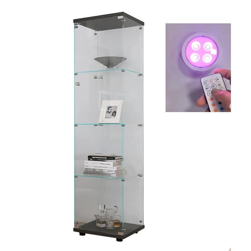 Vitrine en verre éclairée à 4 étagères avec une porte