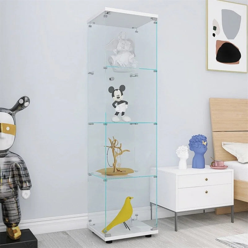 Vitrine en verre éclairée à 4 étagères avec une porte