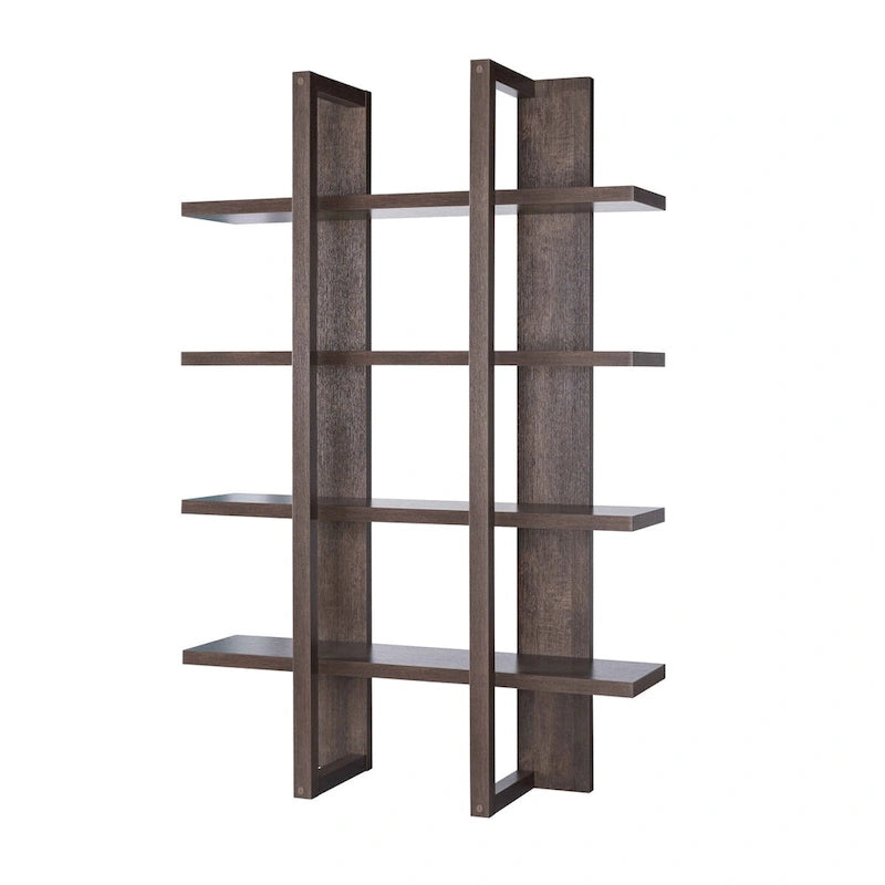 Étagère de rangement à 4 niveaux en bois, bibliothèque haute avec étagères ouvertes - Noyer Chêne