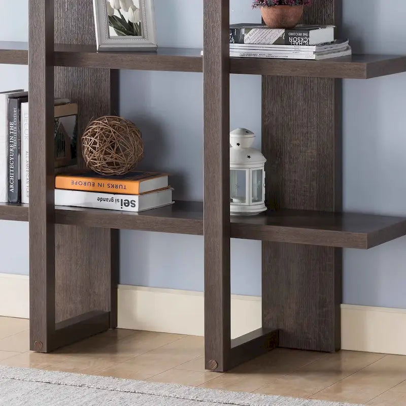 Étagère de rangement à 4 niveaux en bois, bibliothèque haute avec étagères ouvertes - Noyer Chêne