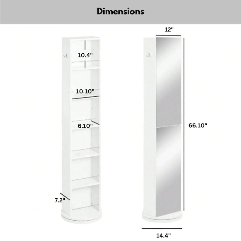 Armoire de rangement rotative Miroir pleine longueur Pivotant à 360 degrés - 169,2 cm (H) x 30,5 cm (L) x 36,6 cm (diamètre de la base)