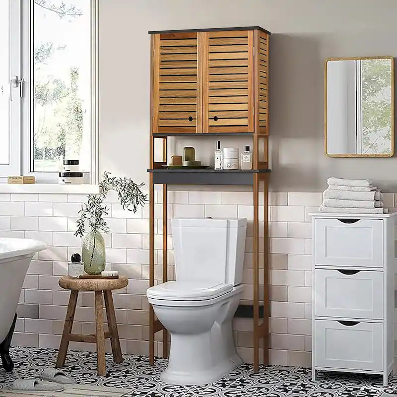 Meuble de rangement pour toilettes avec doubles portes ventilées – 175 H x 61 L x 23 P cm