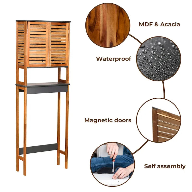 Meuble de rangement pour toilettes avec doubles portes ventilées – 175 H x 61 L x 23 P cm