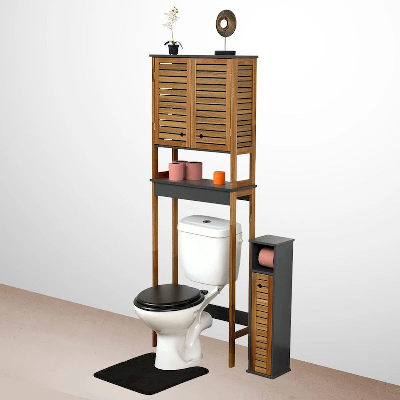 Meuble de rangement pour toilettes avec doubles portes ventilées – 175 H x 61 L x 23 P cm