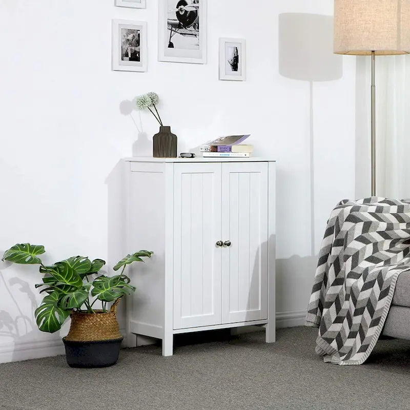 Meuble de Rangement Salle de Bain avec Double Porte et Étagère Réglable, Blanc - 60 x 30 x 80 cm