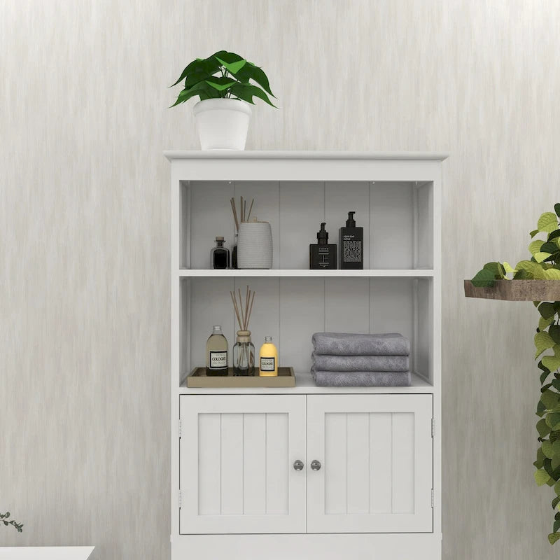 Étagère de rangement 2 niveaux au-dessus des toilettes, meuble de rangement de salle de bain peu encombrant avec 2 portes, organisateur de rangement en bois