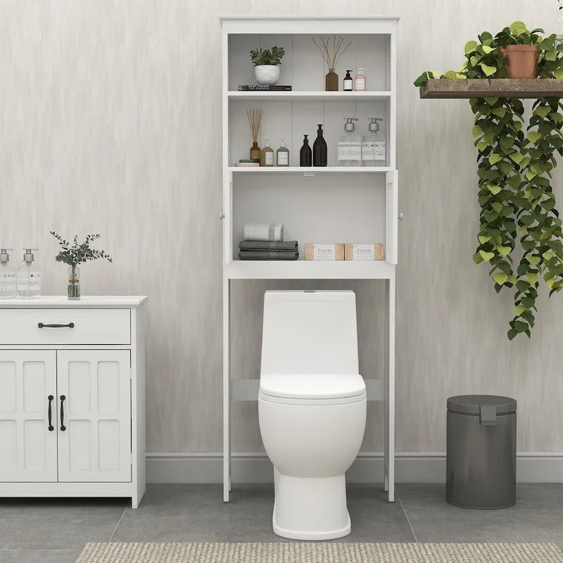 Étagère de rangement 2 niveaux au-dessus des toilettes, meuble de rangement de salle de bain peu encombrant avec 2 portes, organisateur de rangement en bois