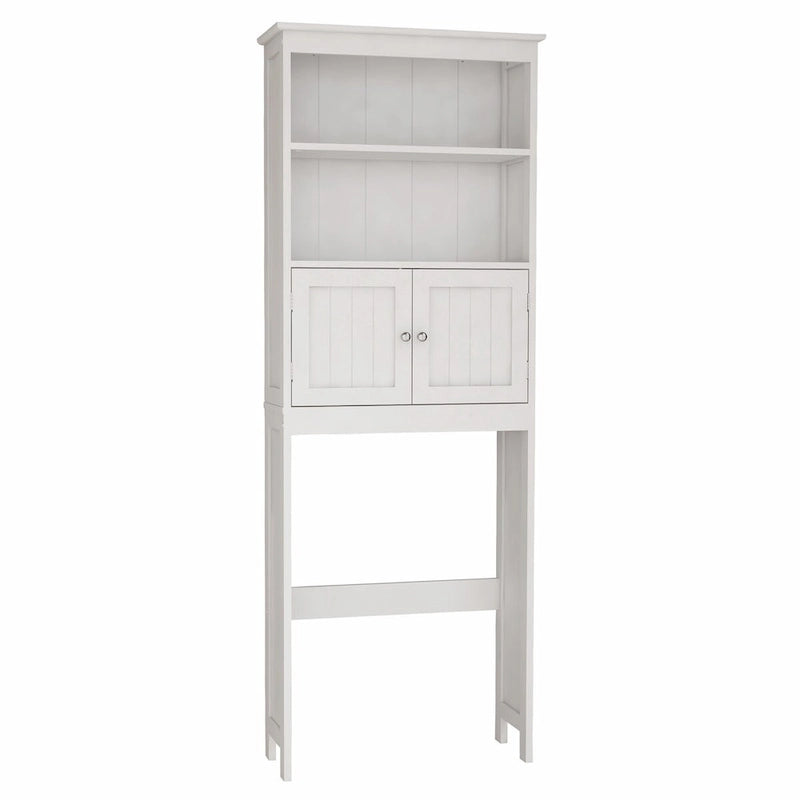 Étagère de rangement 2 niveaux au-dessus des toilettes, meuble de rangement de salle de bain peu encombrant avec 2 portes, organisateur de rangement en bois