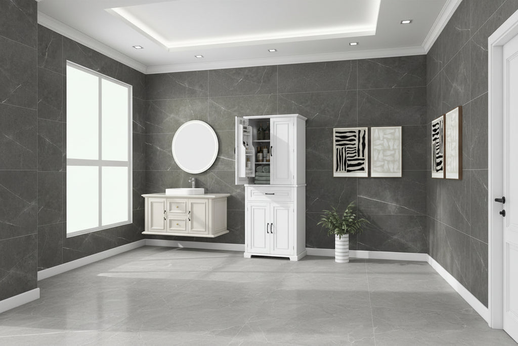 Meuble de rangement de salle de bain avec portes et tiroir