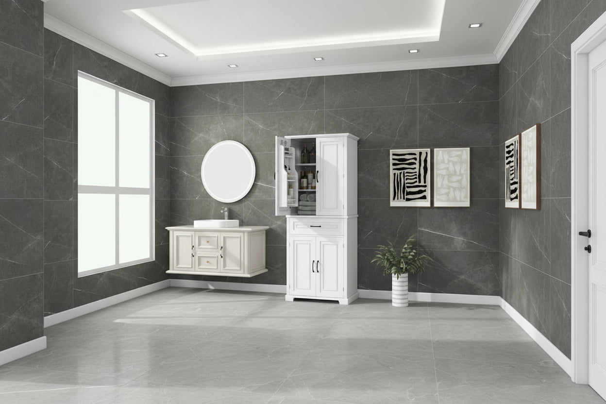 Meuble de rangement de salle de bain avec portes et tiroir