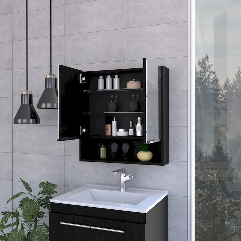 Medicine Cabinet with Mirror Lexington,Three Internal Shelves, Black Wengue Finish