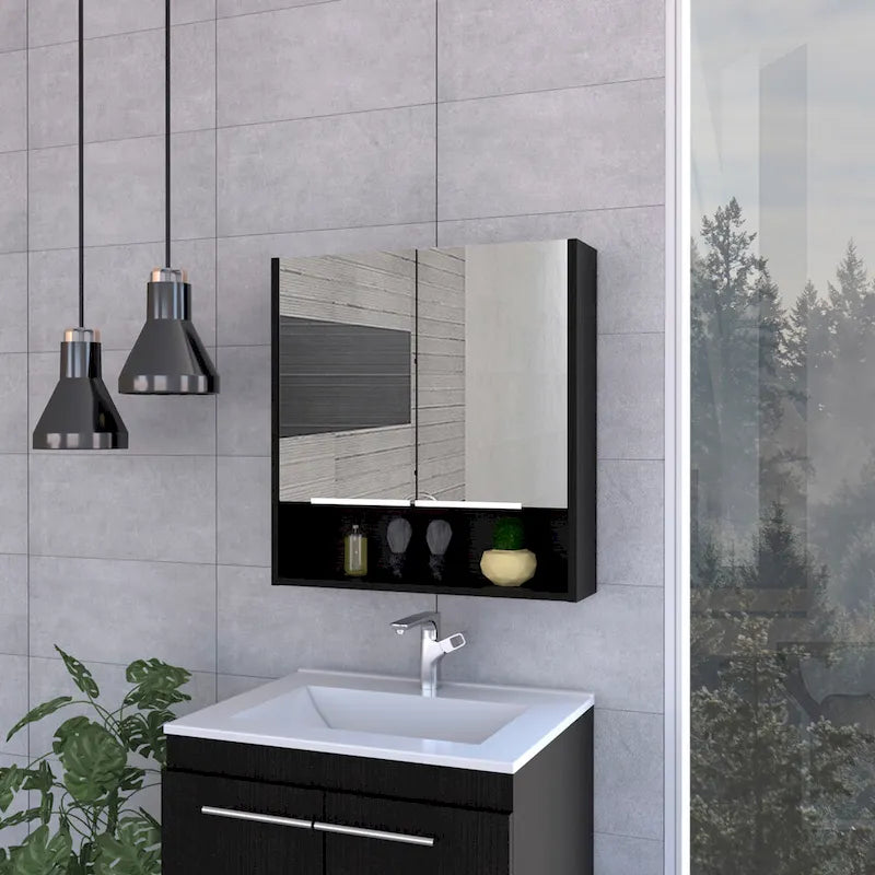 Armoire à pharmacie avec miroir Lexington, trois étagères intérieures, finition wengé noir