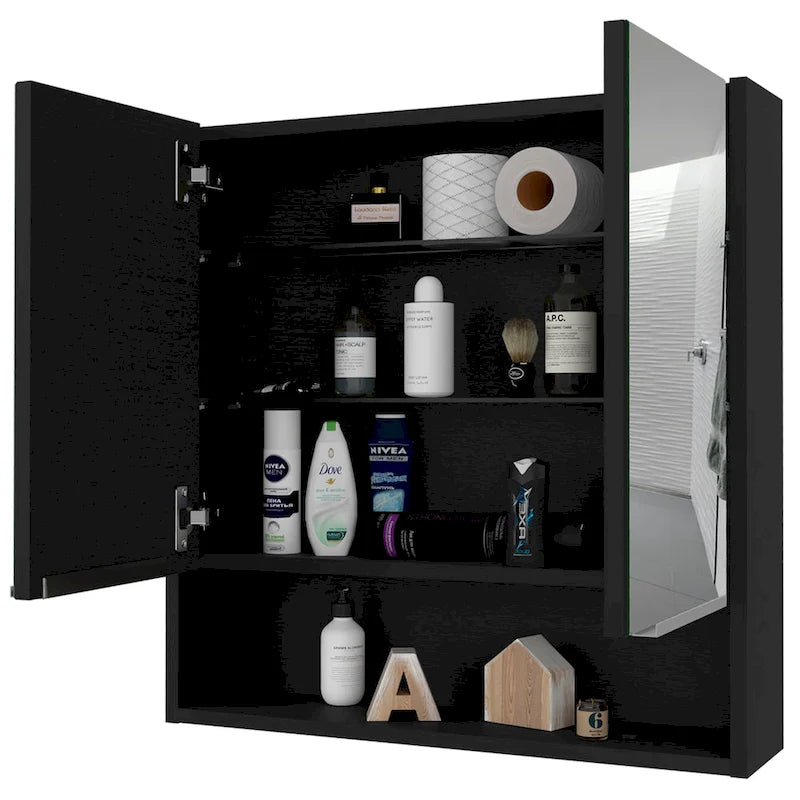 Armoire à pharmacie avec miroir Lexington, trois étagères intérieures, finition wengé noir
