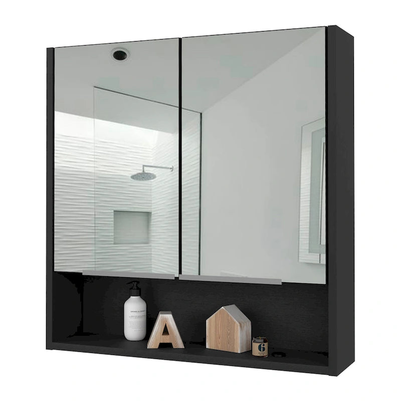 Armoire à pharmacie avec miroir Lexington, trois étagères intérieures, finition wengé noir