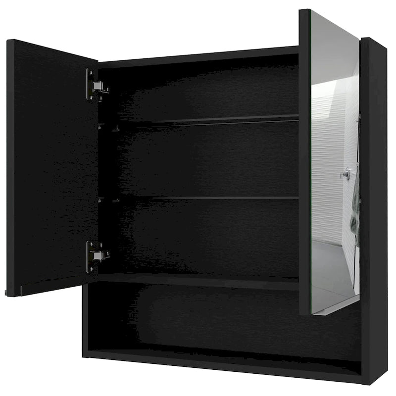 Armoire à pharmacie avec miroir Lexington, trois étagères intérieures, finition wengé noir