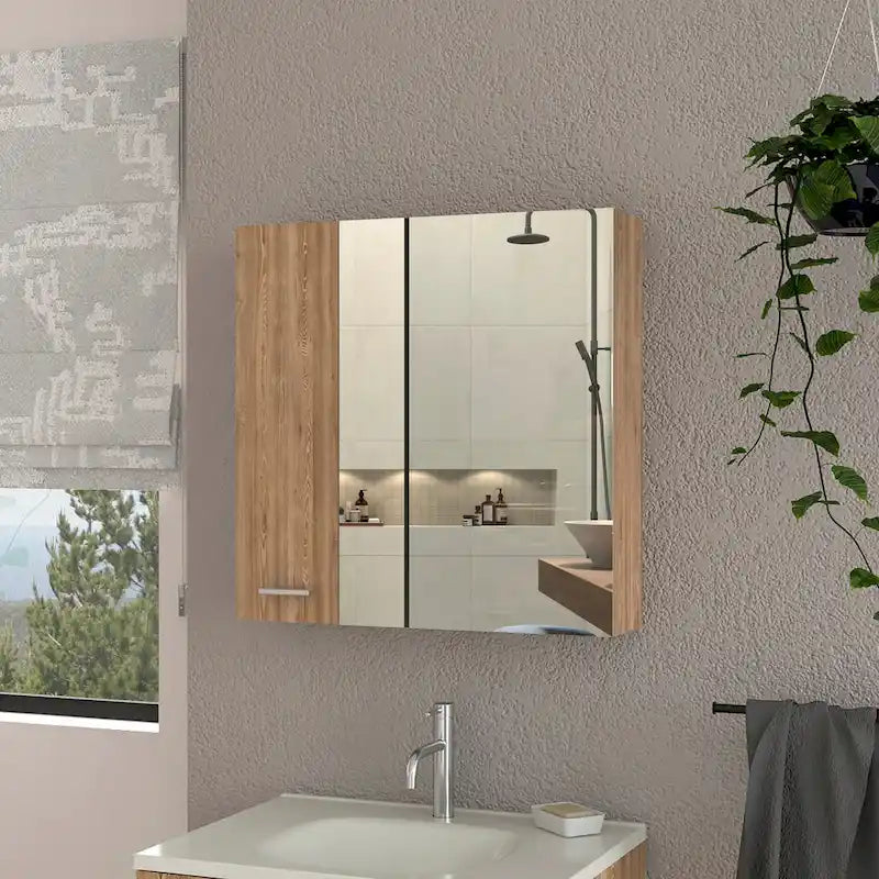Armoire à pharmacie avec miroir Lexington, trois étagères intérieures, finition wengé noir