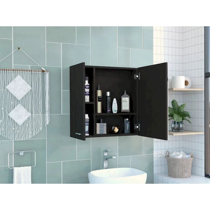 Armoire à pharmacie avec miroir Lexington, trois étagères intérieures, finition wengé noir