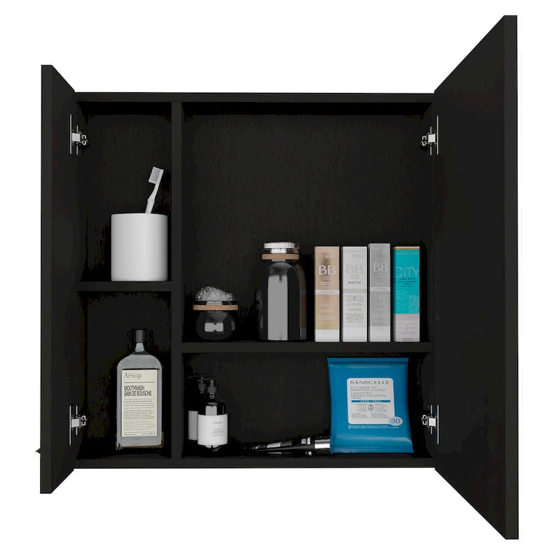 Armoire à pharmacie avec miroir Lexington, trois étagères intérieures, finition wengé noir