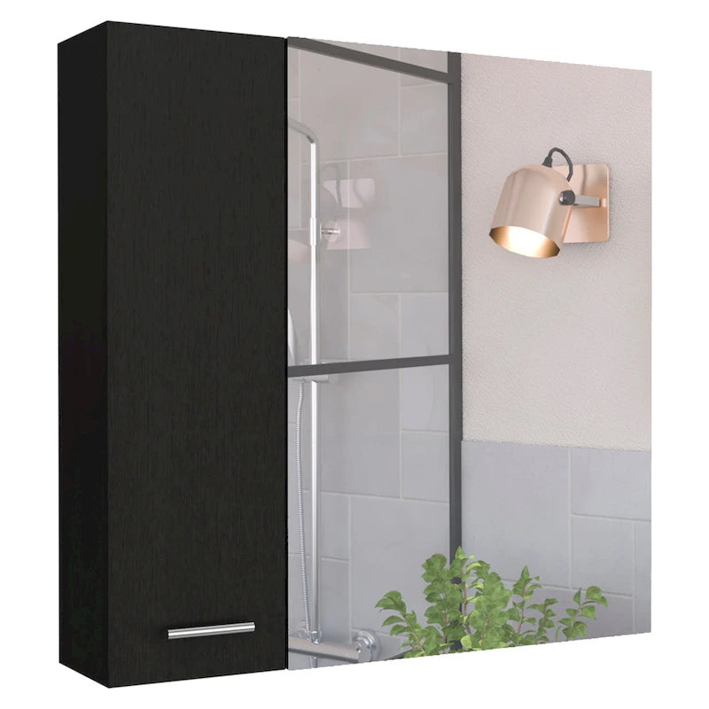 Armoire à pharmacie avec miroir Lexington, trois étagères intérieures, finition wengé noir