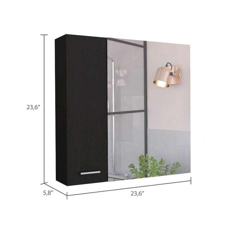 Armoire à pharmacie avec miroir Lexington, trois étagères intérieures, finition wengé noir
