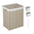 Panier à Linge avec Couvercle Cadre en Rotin PE Laqué avec 02 Sacs Amovibles, 100L, Couleur Grise