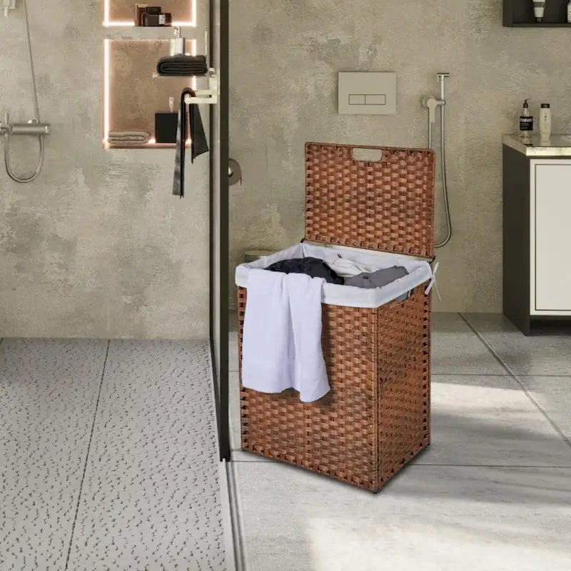 Panier à Linge avec Couvercle Cadre en Rotin PE Laqué avec 02 Sacs Amovibles, 100L, Couleur Grise