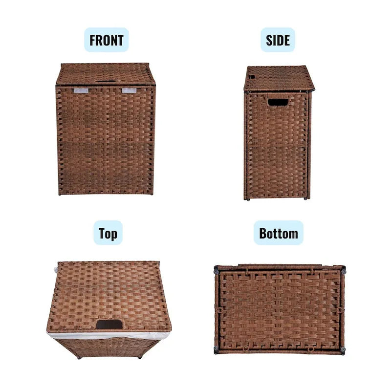 Panier à Linge avec Couvercle Cadre en Rotin PE Laqué avec 02 Sacs Amovibles, 100L, Couleur Grise