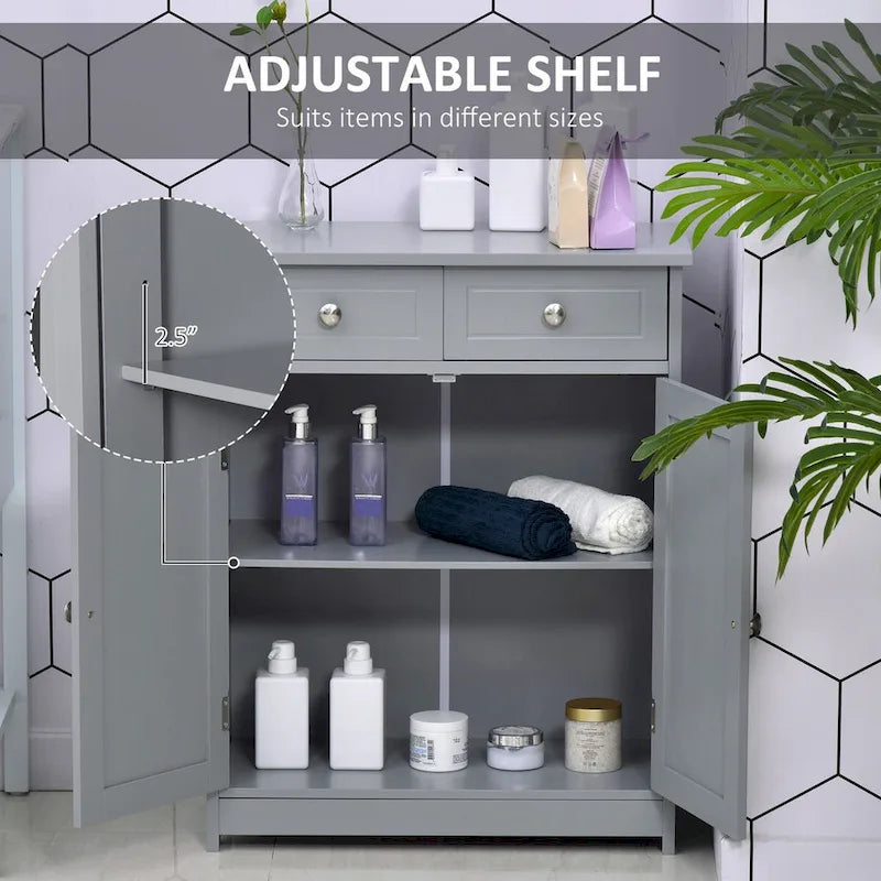 Meuble bas de salle de bain en bois avec 2 portes, 2 tiroirs et étagère réglable