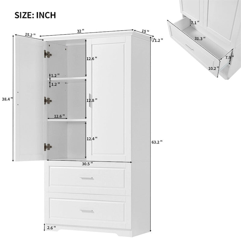 Meuble de rangement haut de salle de bain, Meuble avec deux portes et tiroirs