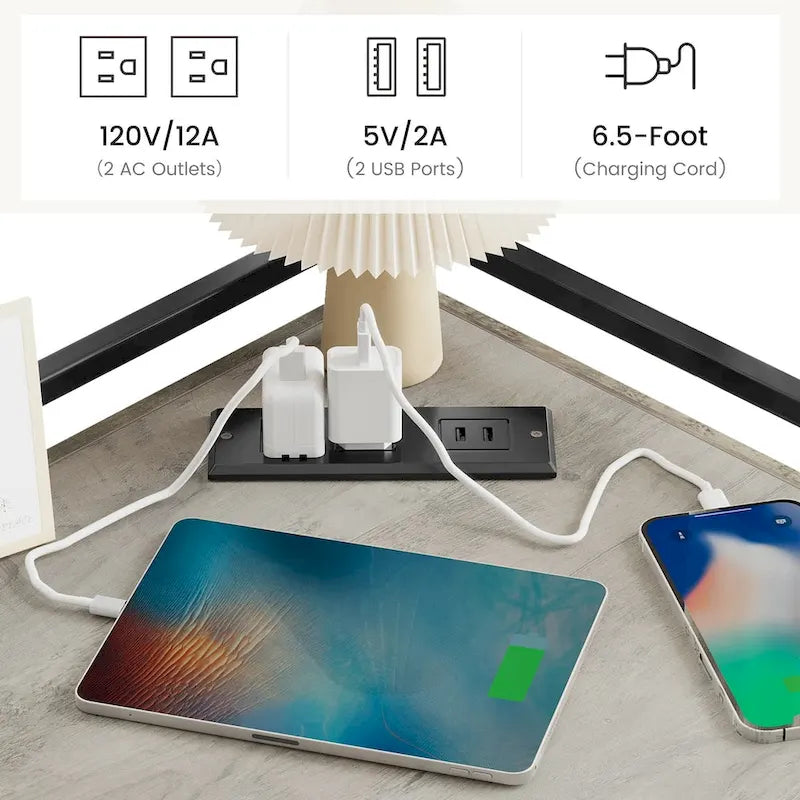 Meuble d'angle avec ports USB et prises de courant