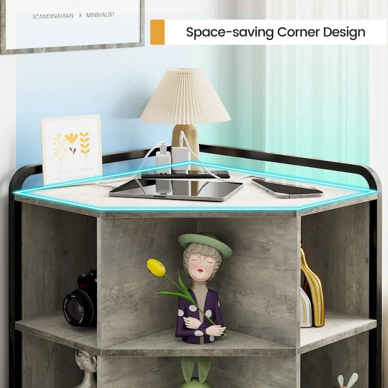 Meuble d'angle avec ports USB et prises de courant