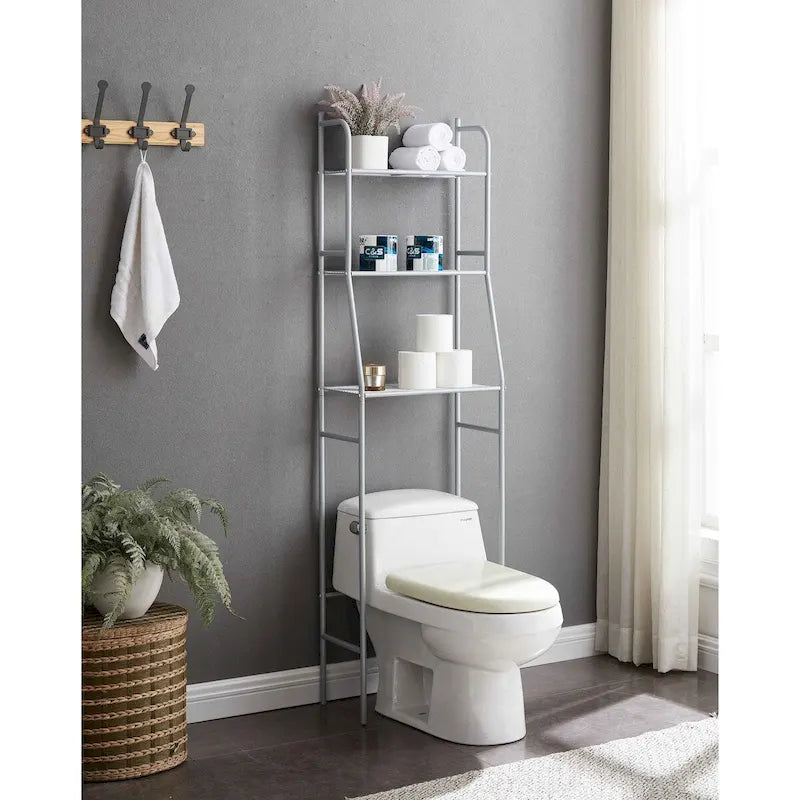 Étagère de rangement à trois niveaux au-dessus des toilettes pour salle de bain